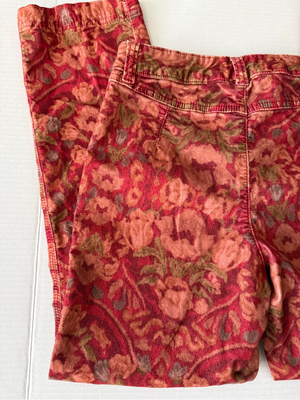 Free People Floral Red Multicolor Floral Velour Ankle Jeans Stretch Women's Sz 8 - Picture 2 of 9